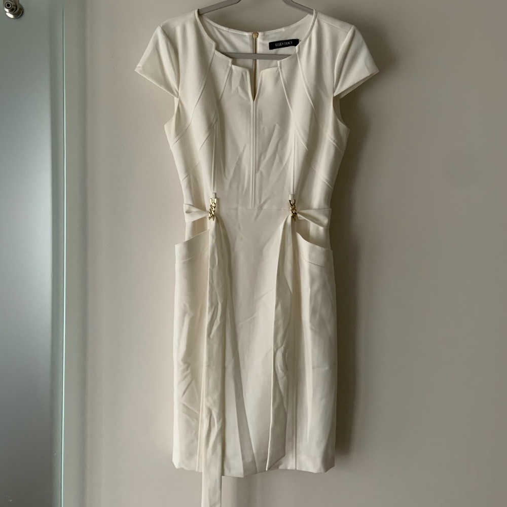 Ellen Tracy White Belted Dress